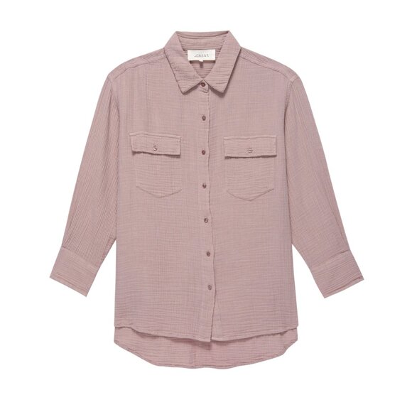 The Great Cotton Gauze Rancho Shirt Top in Soft Lilac Pink - Picture 4 of 4